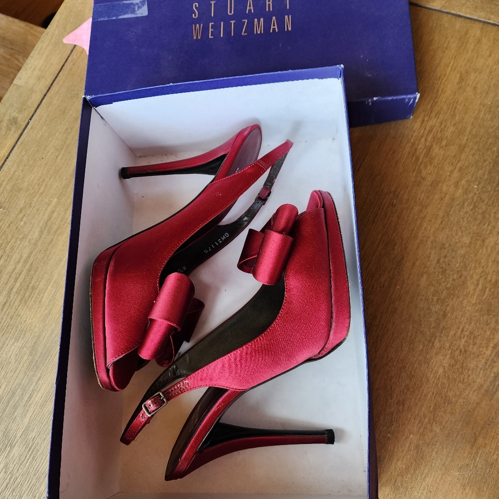 Classic red satin bows platform open toe